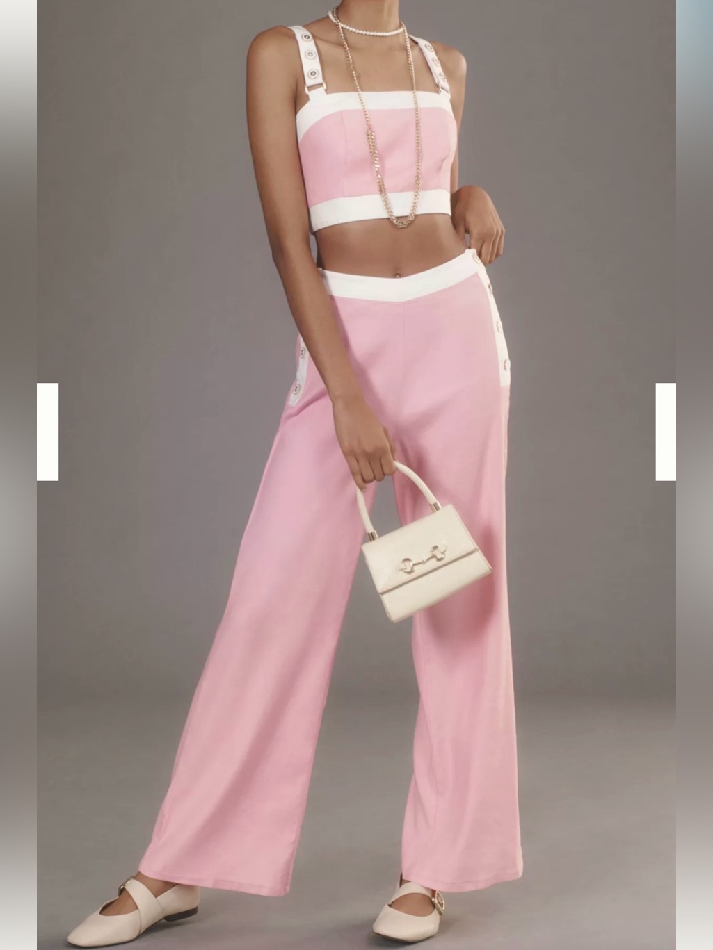Mauve Pink And Crop Top And White Wide-Leg Trouser Set